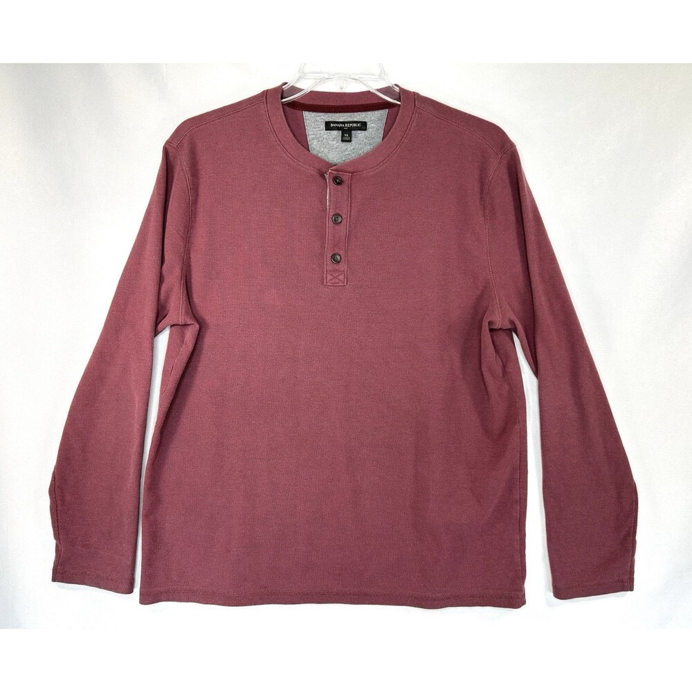 Banana Republic Thermal Henley Waffle-Knit Long Sleeve Red Burgundy Shirt Sz XL